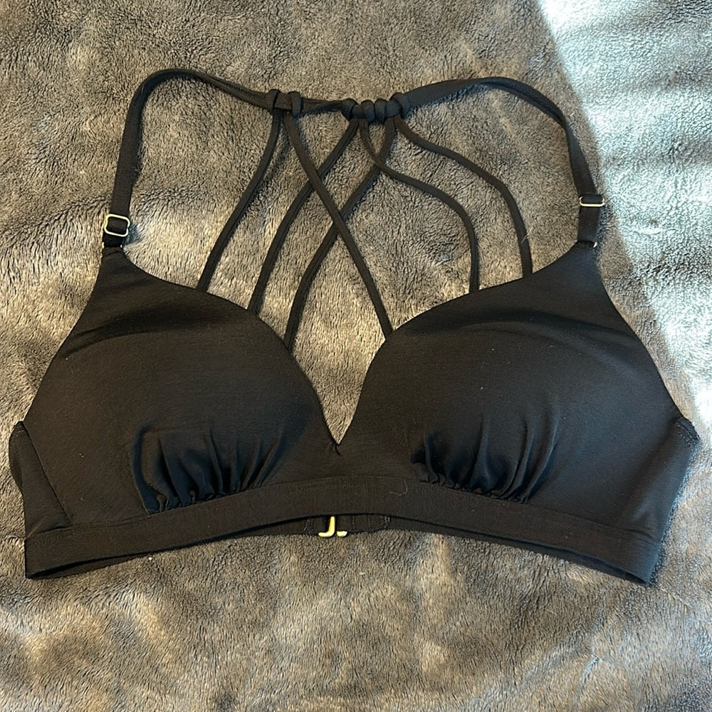 Athleta black strappy swim top S
